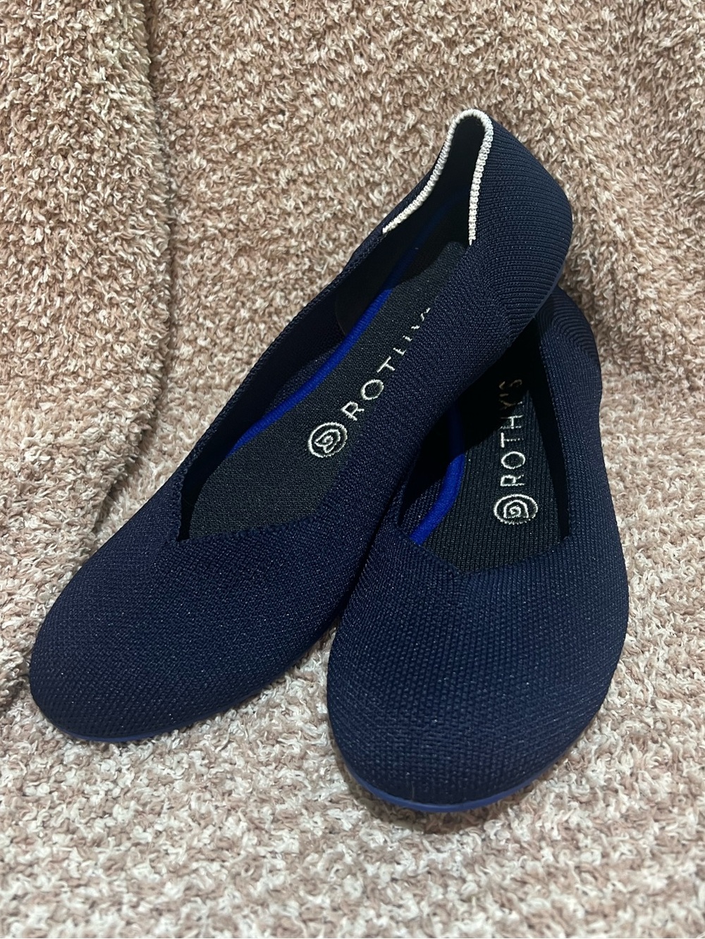 Rothy’s The Flat in Maritime Navy Blue White Halo Round Toe Size 8